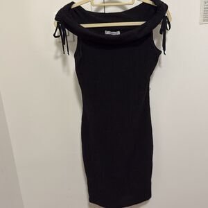 Mango Off The Shoulder Black Midi Dress. Size 4.